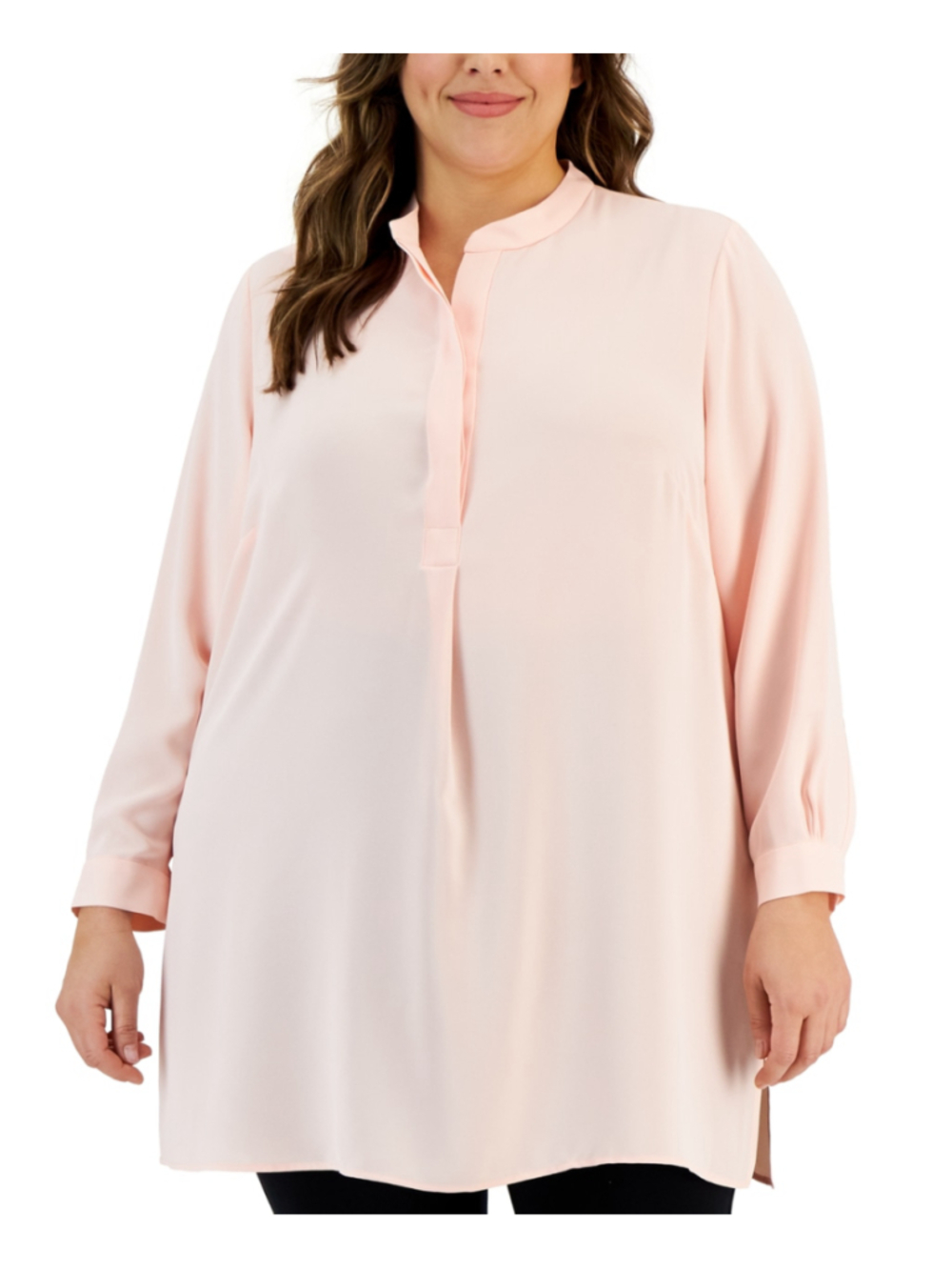 Anne Klein Plus Size 3X Pink Long Popover Tunic Top w/ Long Sleeves NWT